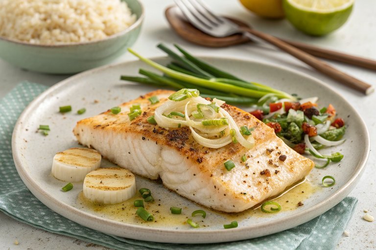 Basa fillet with garlic, spring onion & paprika butter