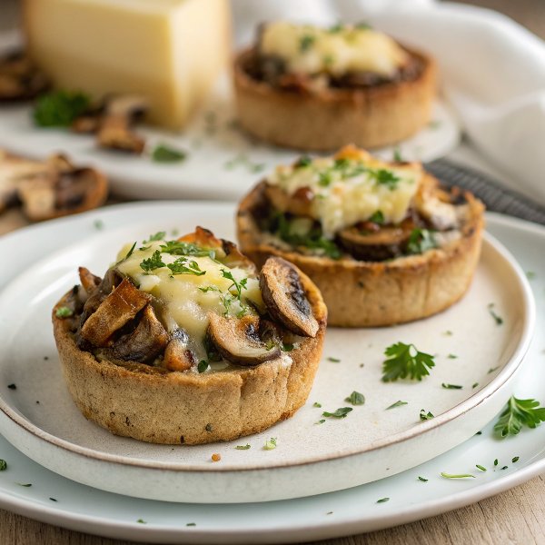 Bread Tartlets Recipe filled with Roasted Mushrooms and Cheese