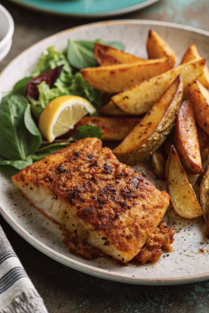 Cajun Cod with Smoky Potato Wedges