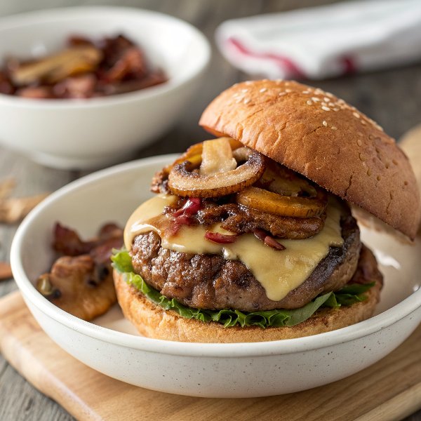 Cheddar Bacon Portobello Mushroom Burger.
