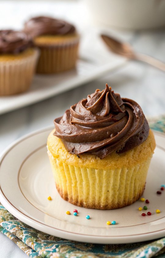 Classic Yellow Cupcakes with Milk Chocolate Frosting