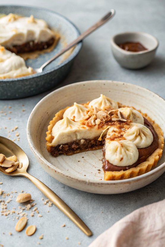Coconut Banana Cream Chocolate Truffle Pie with Dulce de Leche