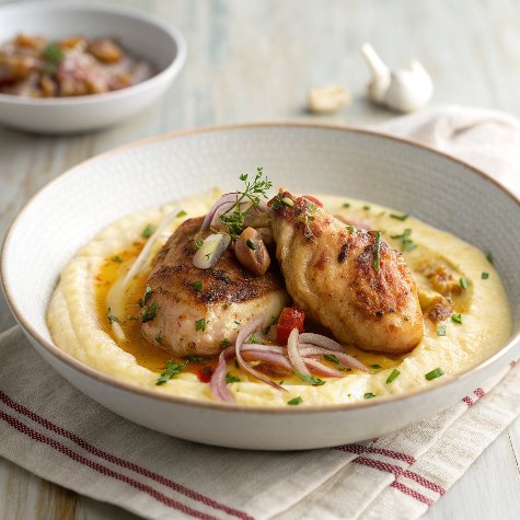 Creamy garlic chicken & polenta
