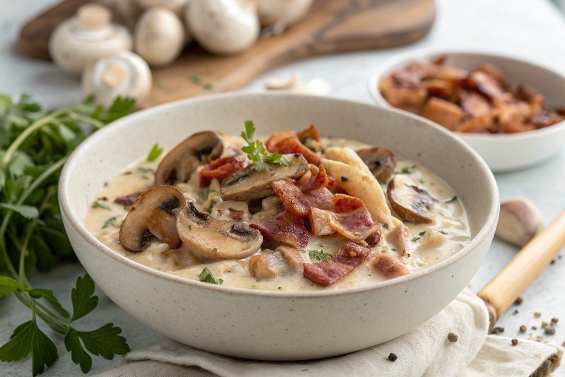 Creamy Garlic Mushrooms and Bacon