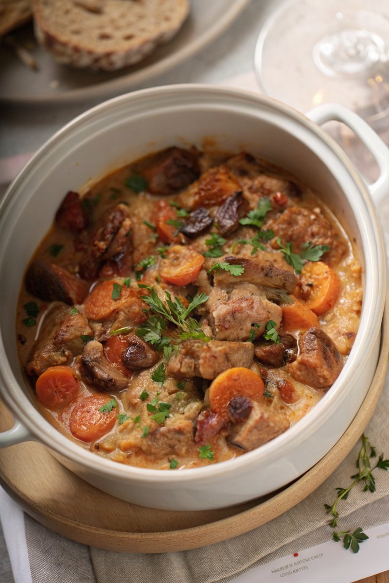 Creamy Pork Casserole with Cider and Mushrooms