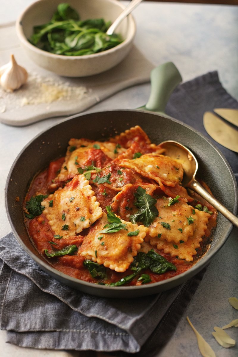 Creamy Tomato Ravioli with Spinach