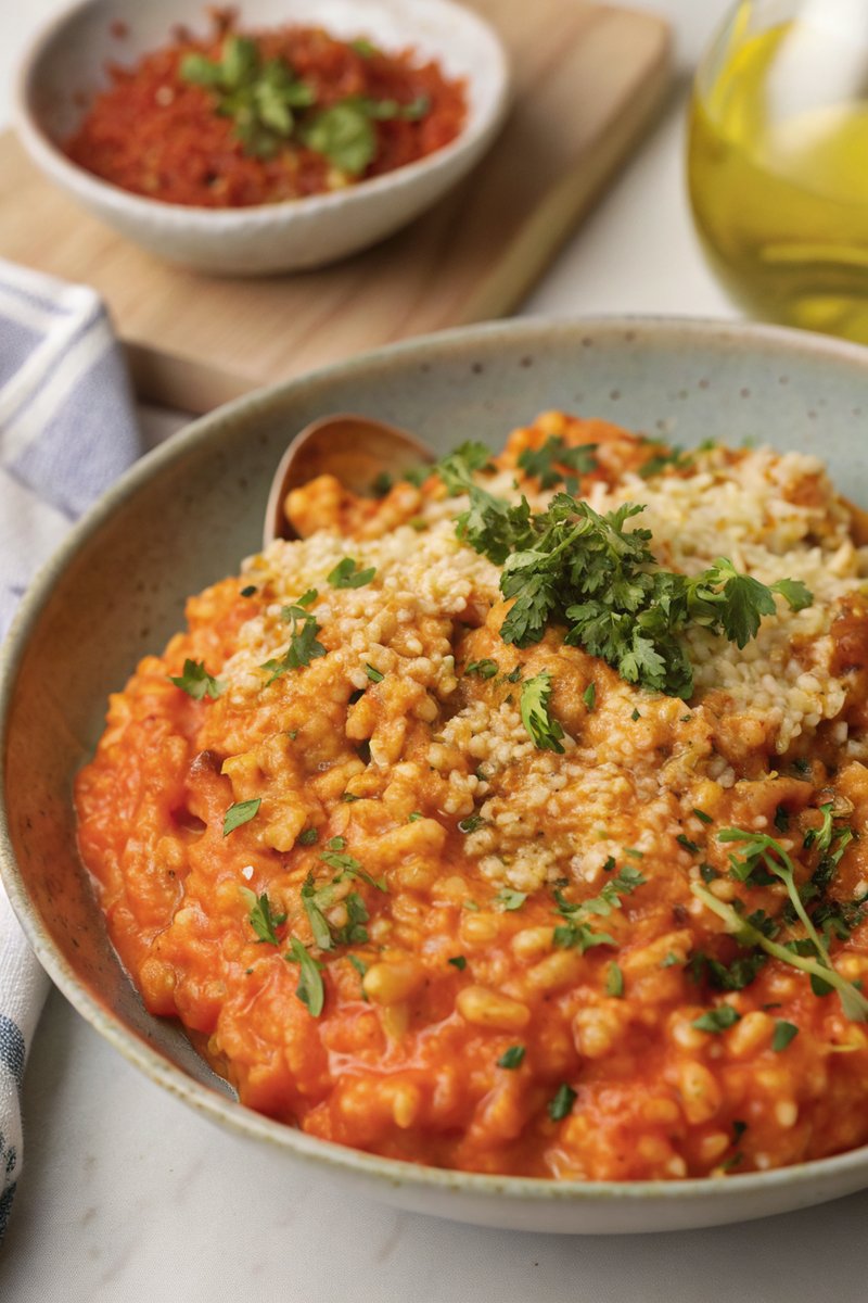 Creamy Tomato Risotto with Garlic Crumbs