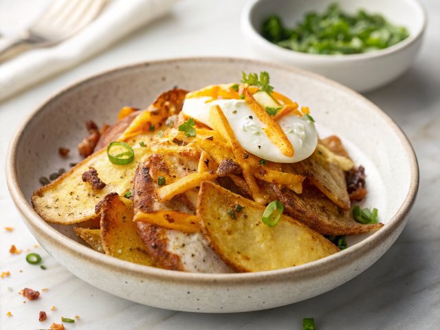 Crispy Buffalo Cheddar Potato Nachos.