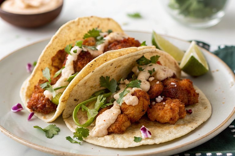 Crispy Cauliflower Tacos with Chipotle Cream