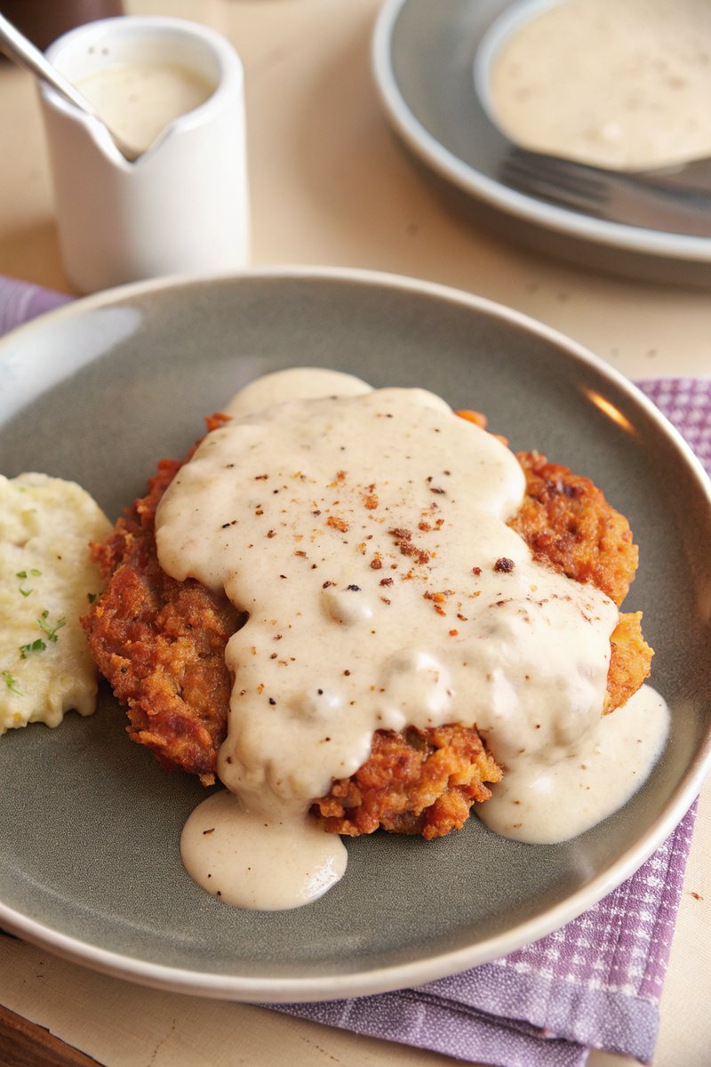 Crispy Chicken Fried Steak with Cream Gravy