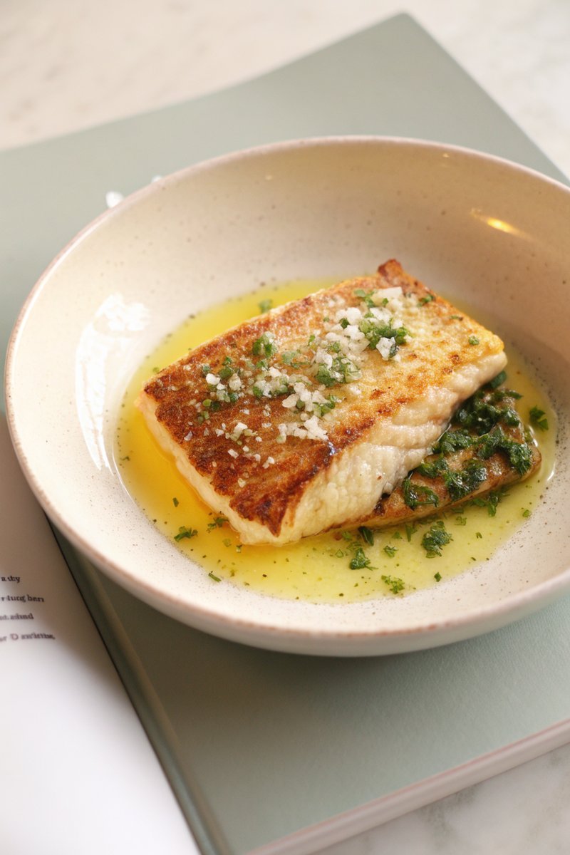 Crispy Skin White Fish with Chive Dressing