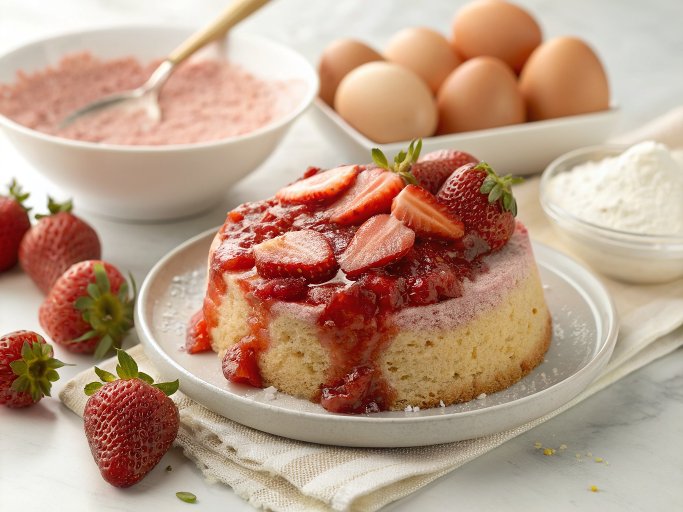 Easy Strawberry Cake with Strawberry Sauce