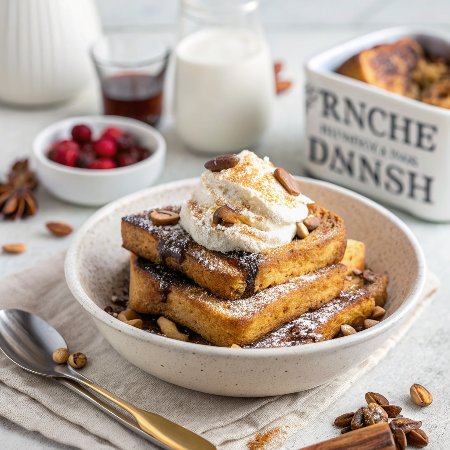 Eggnog Chocolate Marzipan Babka French Toast.