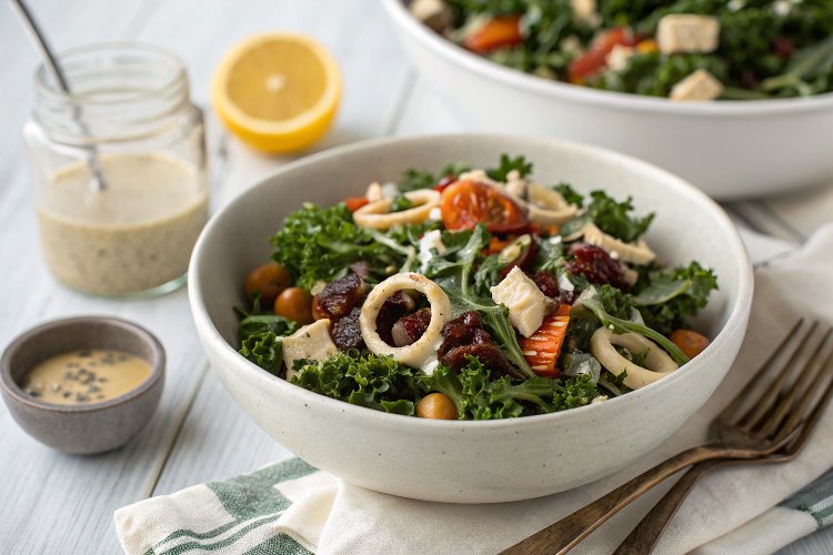Greek Kale Salad with Creamy Tahini Dressing