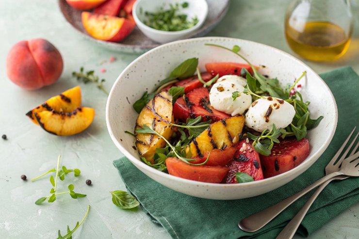 Grilled Peach and Watermelon Burrata Salad
