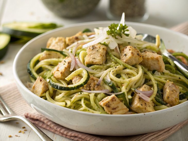 Healthier Chicken and Zucchini Noodle Casserole.