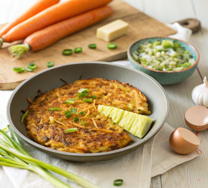 Leek, parsnip and carrot frying pan rosti