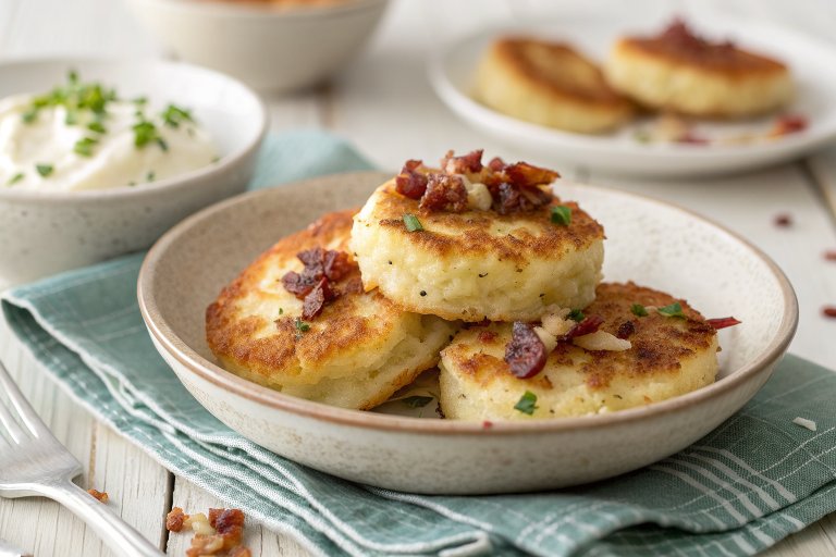 Leftover Mashed Potato Cheese & Bacon Cakes