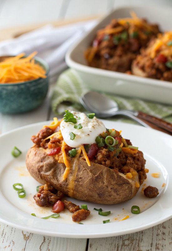 Loaded Turkey Chili Baked Potato