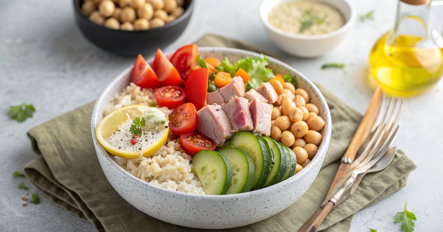 Mediterranean Brown Rice and Tuna Bowls Recipe