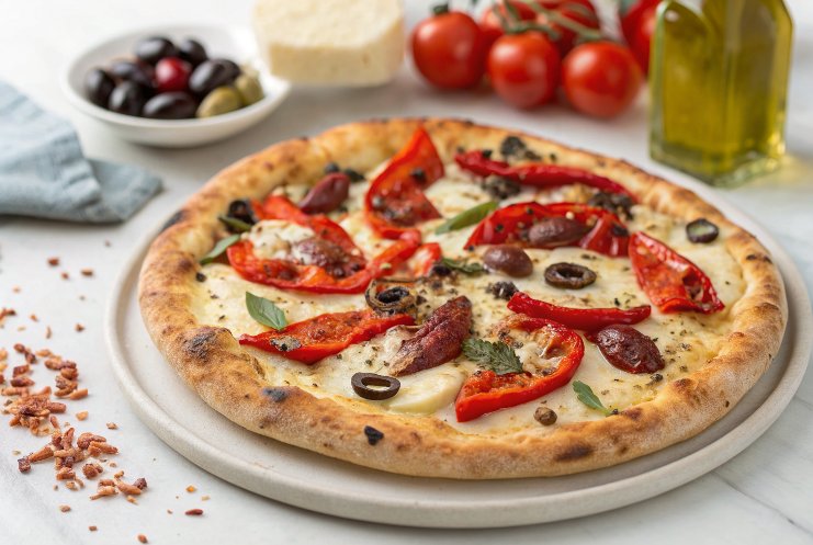 Mediterranean Roasted Red Pepper Pizza
