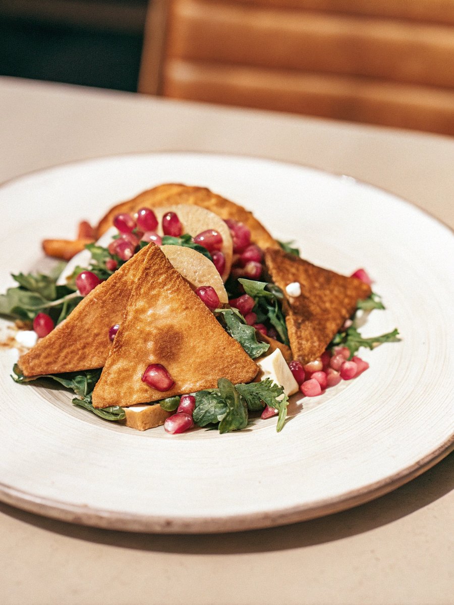 Miso Roasted Acorn Squash + Pomegranate Salad w/Waffled Cheddar Apple + Tahini Grilled Cheese Triangles.