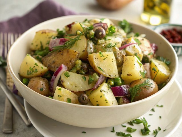 Mustard Potato Salad, Mediterranean-Style
