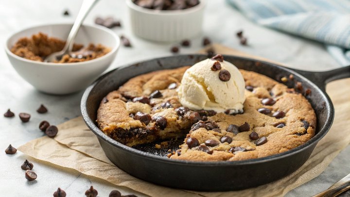 Nutella Stuffed Deep Dish Chocolate Chip Skillet Cookie (Pizookie)