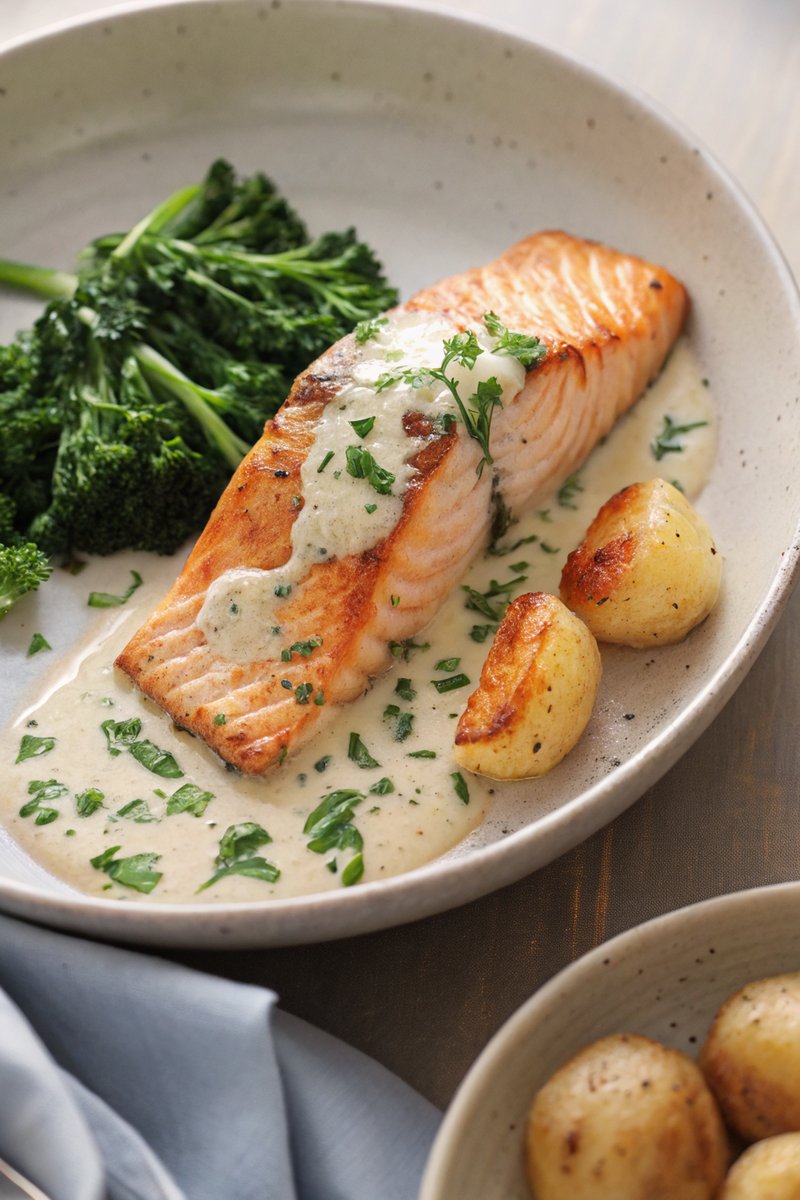 Pan-Fried Salmon with Creamy White Wine Sauce