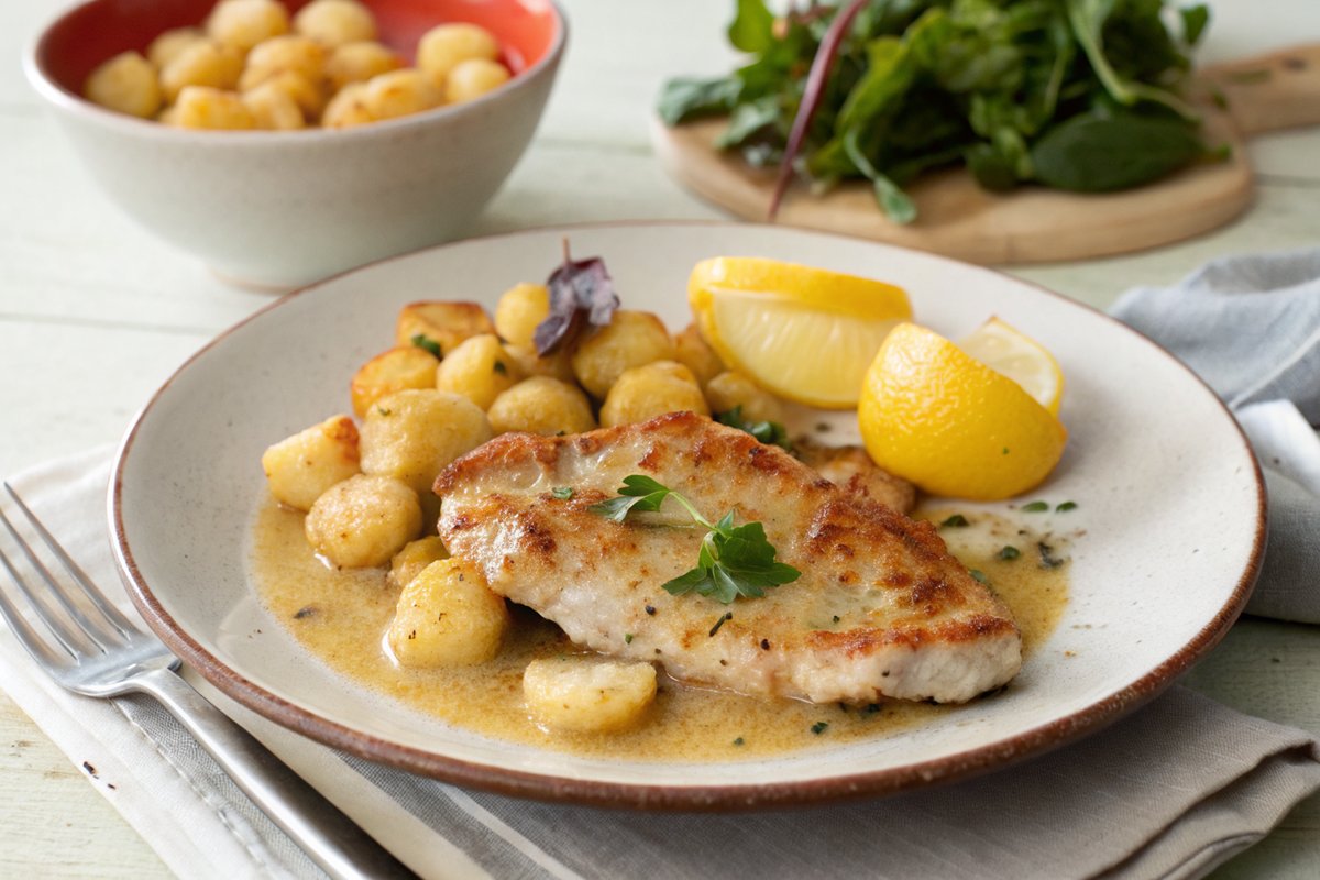 Pan-Fried Turkey Scaloppine with Lemon Sauce and Crispy Gnocchi