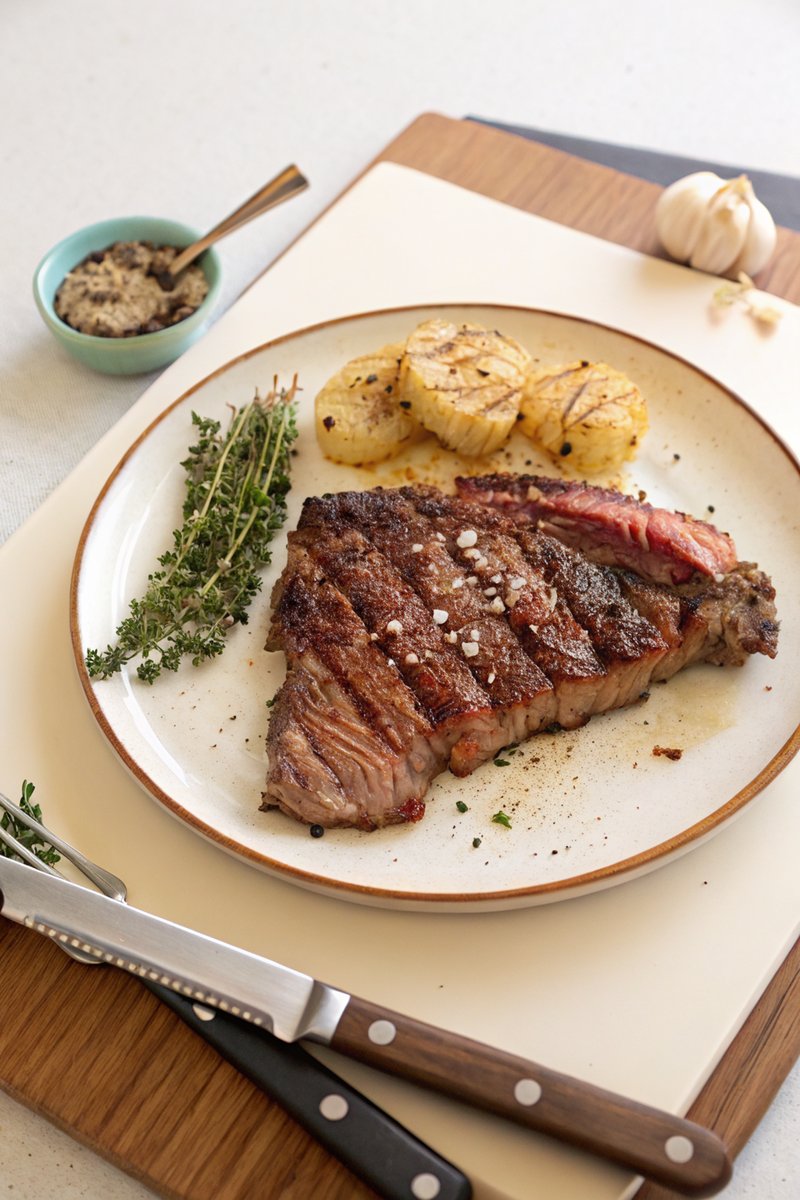 Pan-Seared Ribeye Steak with Thyme and Garlic