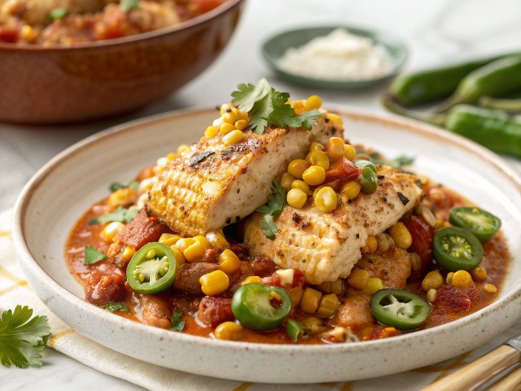 Queso Chicken Chili with Roasted Corn and Jalapeño
