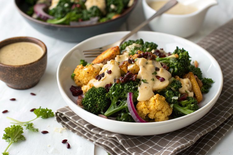 Roasted Cauliflower Kale Salad with Miso Tahini Dressing