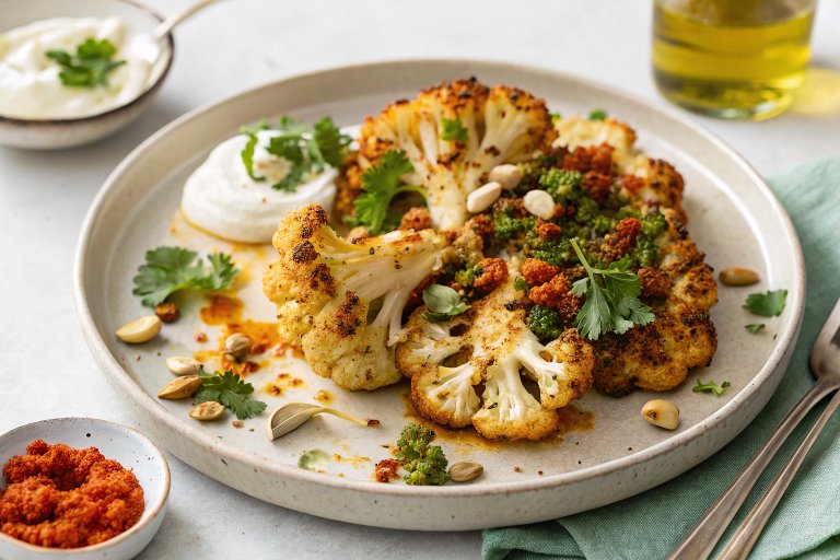 Roasted Cauliflower Steaks with Harissa and Chermoula