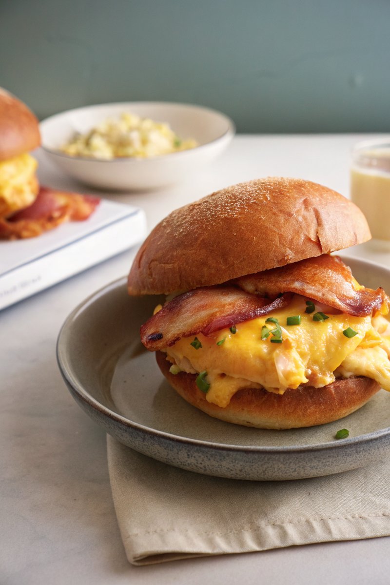 Scrambled Egg and Bacon Breakfast Sandwich