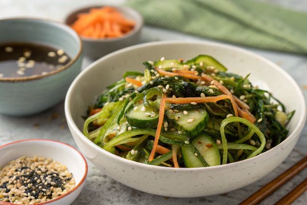Seaweed & cucumber salad with sesame mustard dressing