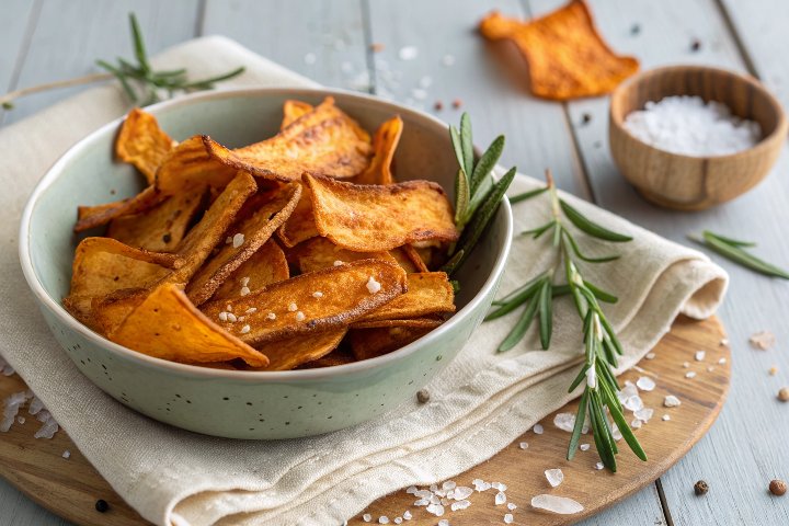 Simple Salty Sweet Potato Skin Chips.