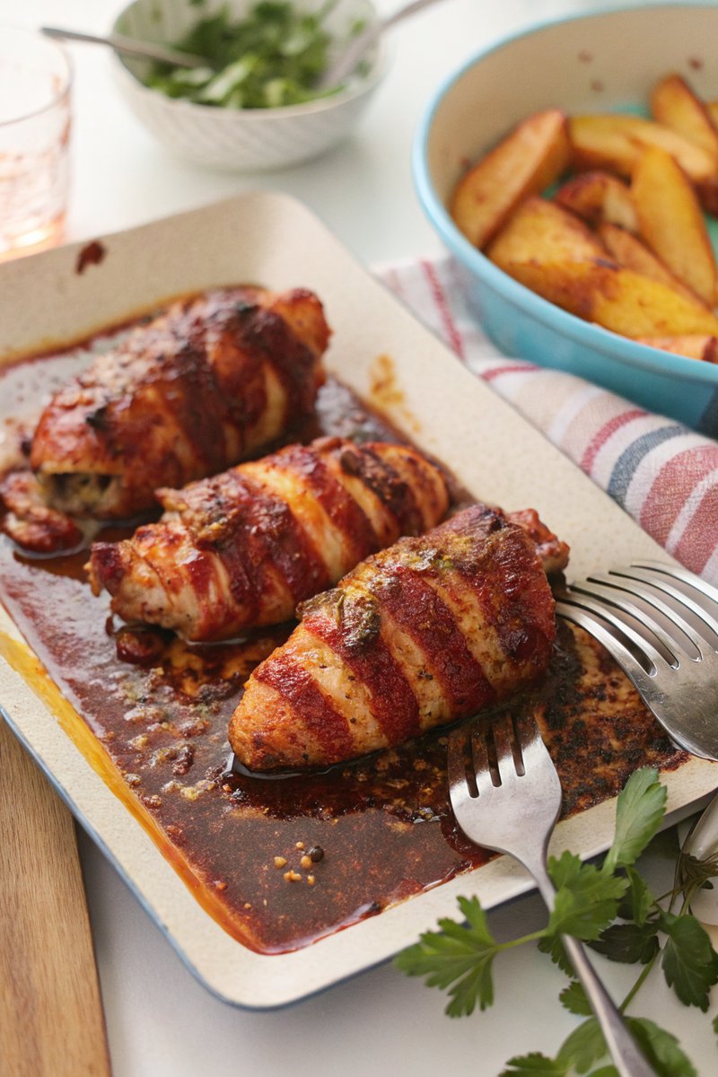 Slow-Cooked Bacon-Wrapped Chicken with BBQ Sauce
