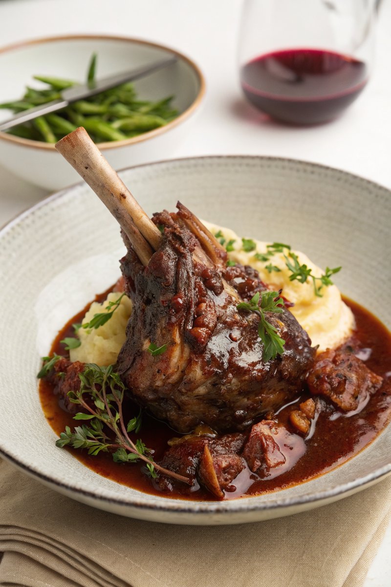Slow-Cooked Lamb Shanks with Red Wine Sauce