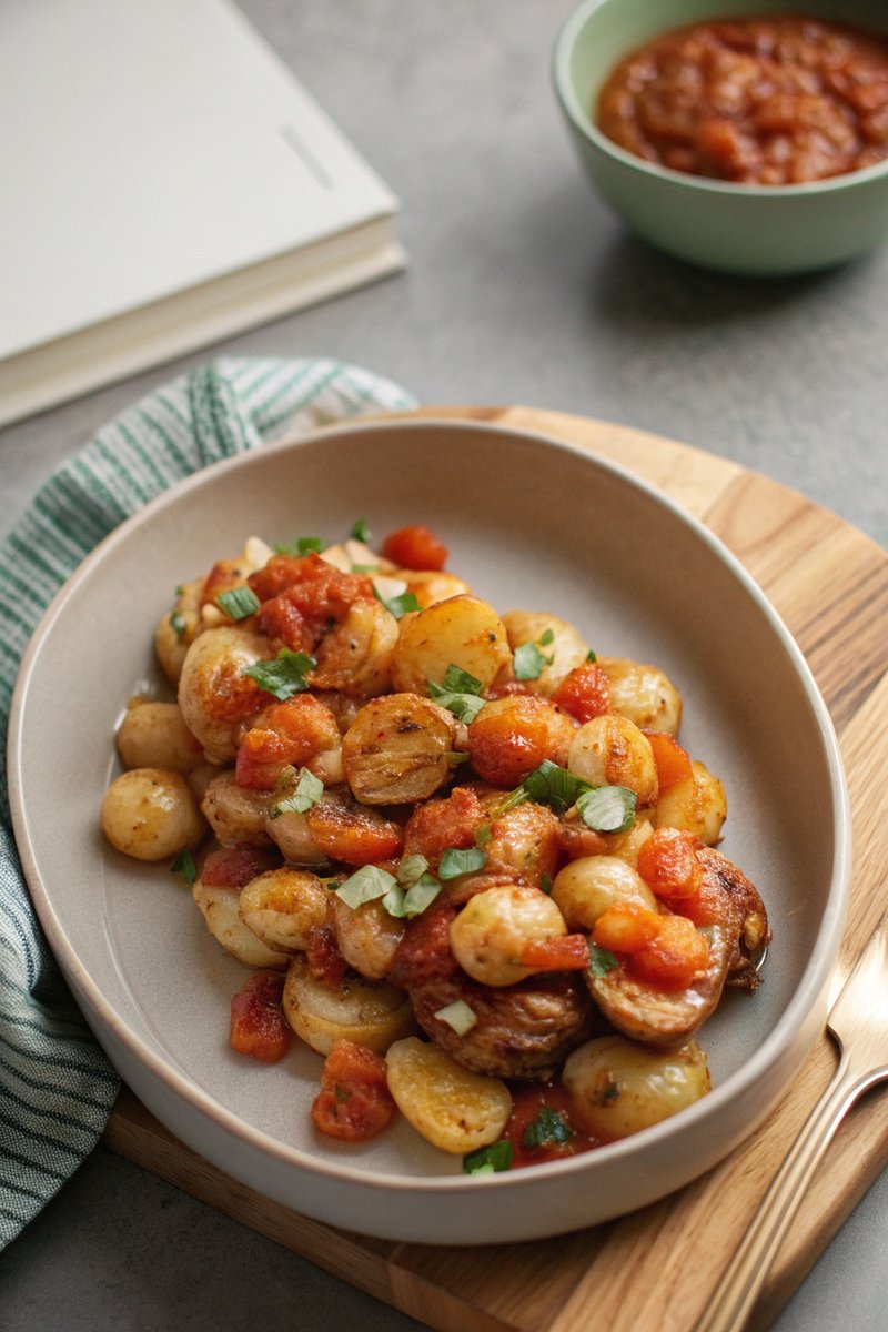 Smashed Potatoes with Spicy Tomato Sauce