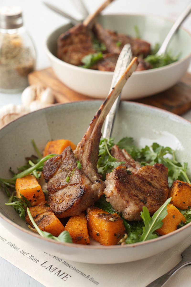 Spiced Lamb Chops with Butternut and Rocket Salad
