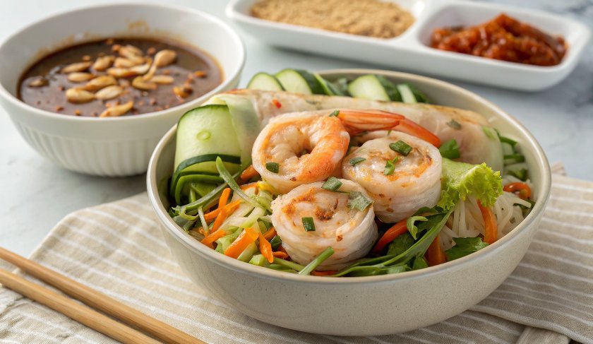Spiralized Summer Roll Bowls with Hoisin Peanut Sauce