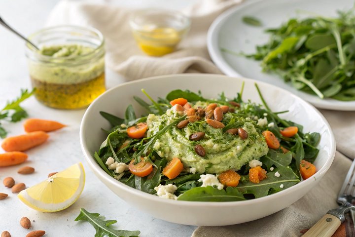spring salad & arugula hummus