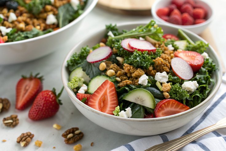 Strawberry Kale Salad with Nutty Granola Croutons