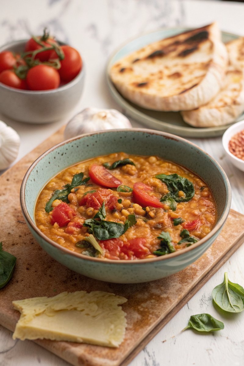 Tomato and Spinach Lentil Dahl
