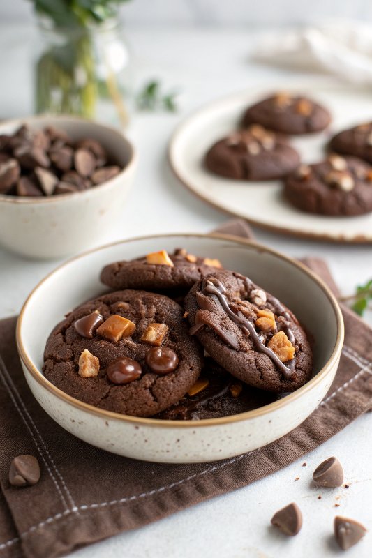 Triple Chocolate Turtle Cookies