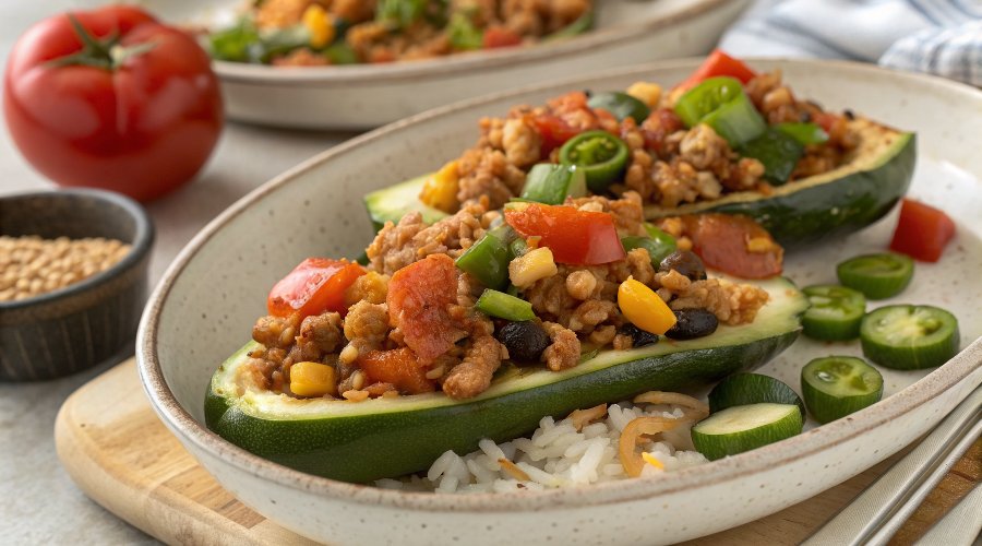 Turkey Santa Fe Zucchini Boats