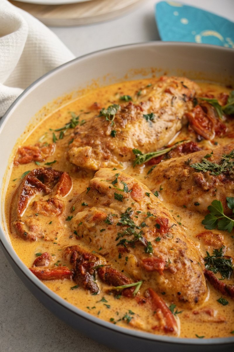 Tuscan Chicken in Creamy Sun-Dried Tomato Sauce