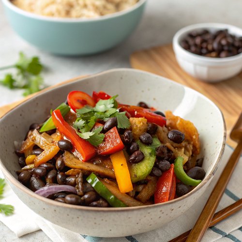 Vegan Pepper Black Bean Stir-Fry
