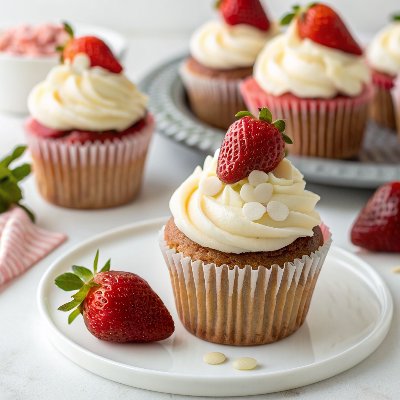 White Chocolate Strawberry Cupcakes